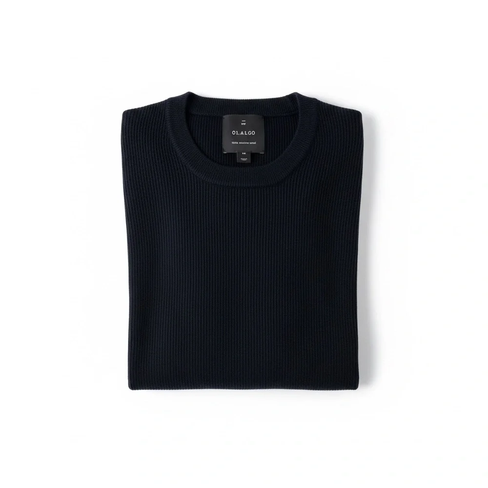 01.Algo XL Long Sleeve Merino Wool Crewneck Pullover sweater black